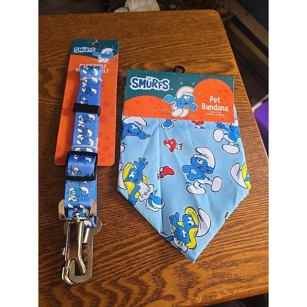 The Smurfs Adjustable Dog Seat Belt & Bandana (Brand New)